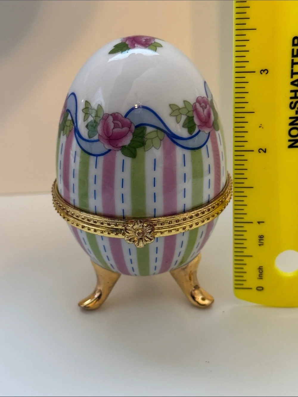 Genuine Porcelain hand painted romantic Victorian style egg shaped trinket box